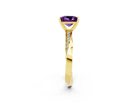 Yellow gold Princess Cut Amethyst Engagement Ring with Side Stone Accents and Four-Prong Setting_41