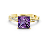 Yellow gold Princess Cut Amethyst Engagement Ring with Side Stone Accents and Four-Prong Setting_60