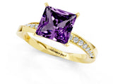 Yellow gold Princess Cut Amethyst Engagement Ring with Side Stone Accents and Four-Prong Setting_61