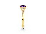 Yellow gold Princess Cut Amethyst Engagement Ring with Side Stone Accents and Four-Prong Setting_62