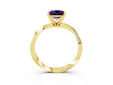 Yellow gold Princess Cut Amethyst Engagement Ring with Side Stone Accents and Four-Prong Setting_63