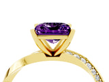 Yellow gold Princess Cut Amethyst Engagement Ring with Side Stone Accents and Four-Prong Setting_64
