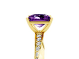 Yellow gold Princess Cut Amethyst Engagement Ring with Side Stone Accents and Four-Prong Setting_65