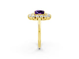 Yellow gold Princess Cut Amethyst Floral Double Halo Engagement Ring with Prong Setting_62
