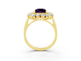 Yellow gold Princess Cut Amethyst Floral Double Halo Engagement Ring with Prong Setting_63