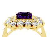 Yellow gold Princess Cut Amethyst Floral Double Halo Engagement Ring with Prong Setting_64
