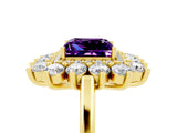 Yellow gold Princess Cut Amethyst Floral Double Halo Engagement Ring with Prong Setting_65