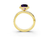 Yellow gold Princess Cut Amethyst Halo Ring with Round Split Shank and Prong Setting_51