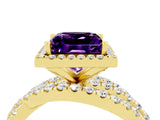 Yellow gold Princess Cut Amethyst Halo Ring with Round Split Shank and Prong Setting_52