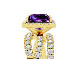 Yellow gold Princess Cut Amethyst Halo Ring with Round Split Shank and Prong Setting_53