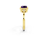 Yellow gold Princess Cut Amethyst Halo Ring with Tapered Band and Four-Prong Setting_2