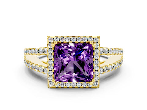 Yellow gold Princess Cut Amethyst Halo Split Shank Engagement Ring_12