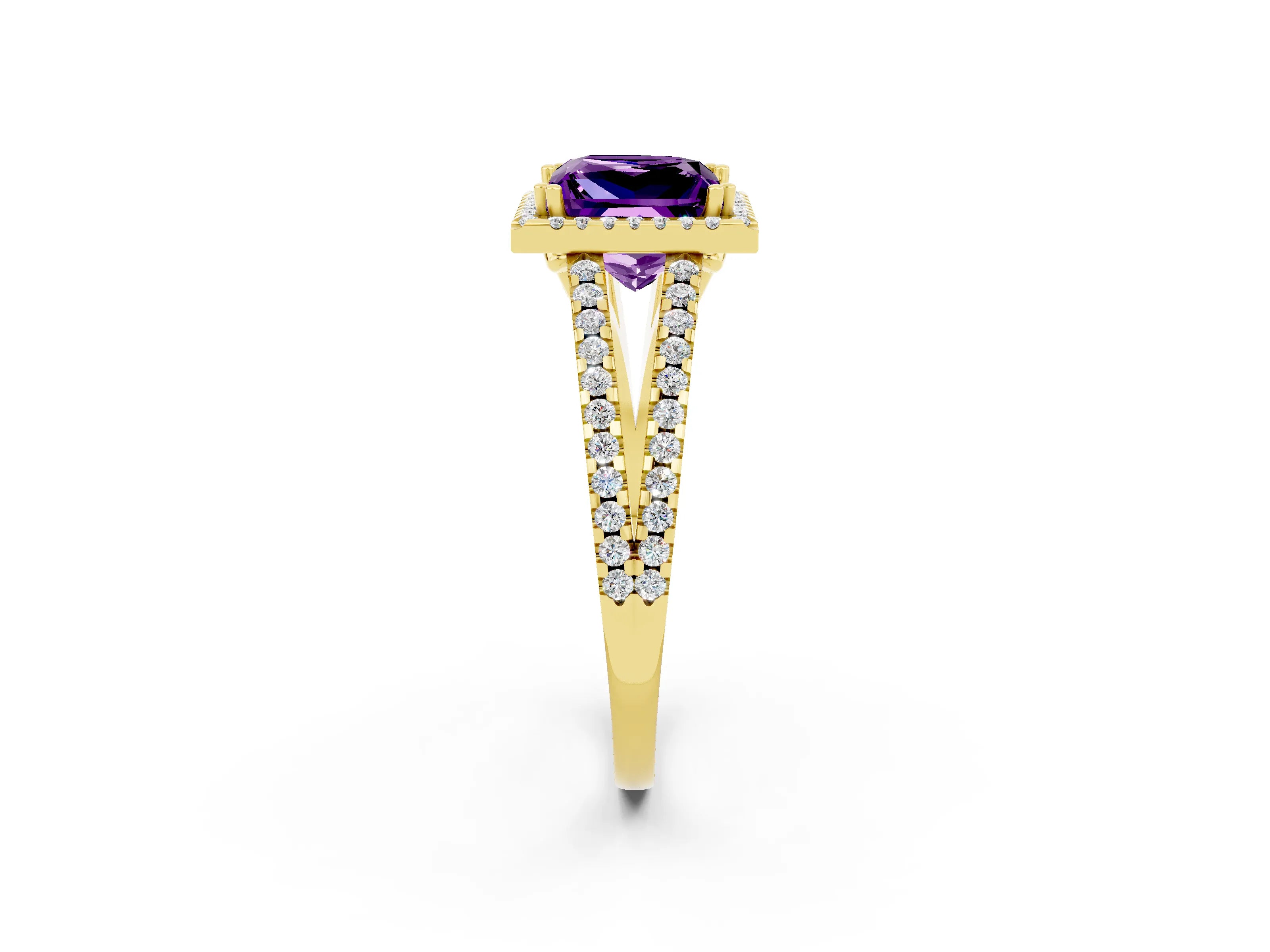 Yellow gold Princess Cut Amethyst Halo Split Shank Engagement Ring_14