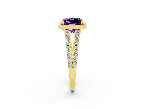 Yellow gold Princess Cut Amethyst Halo Split Shank Engagement Ring_14