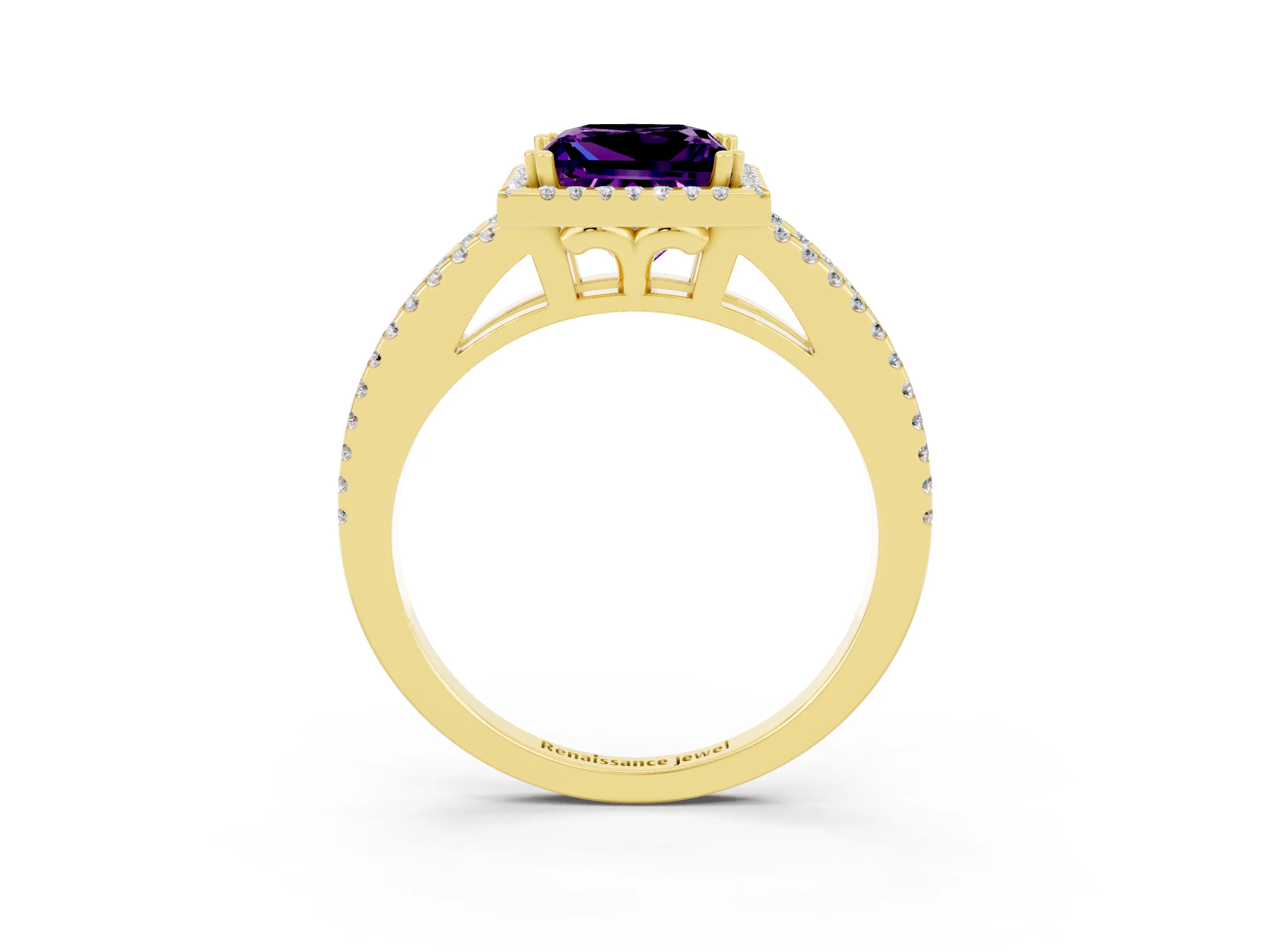 Yellow gold Princess Cut Amethyst Halo Split Shank Engagement Ring_15