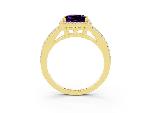 Yellow gold Princess Cut Amethyst Halo Split Shank Engagement Ring_15