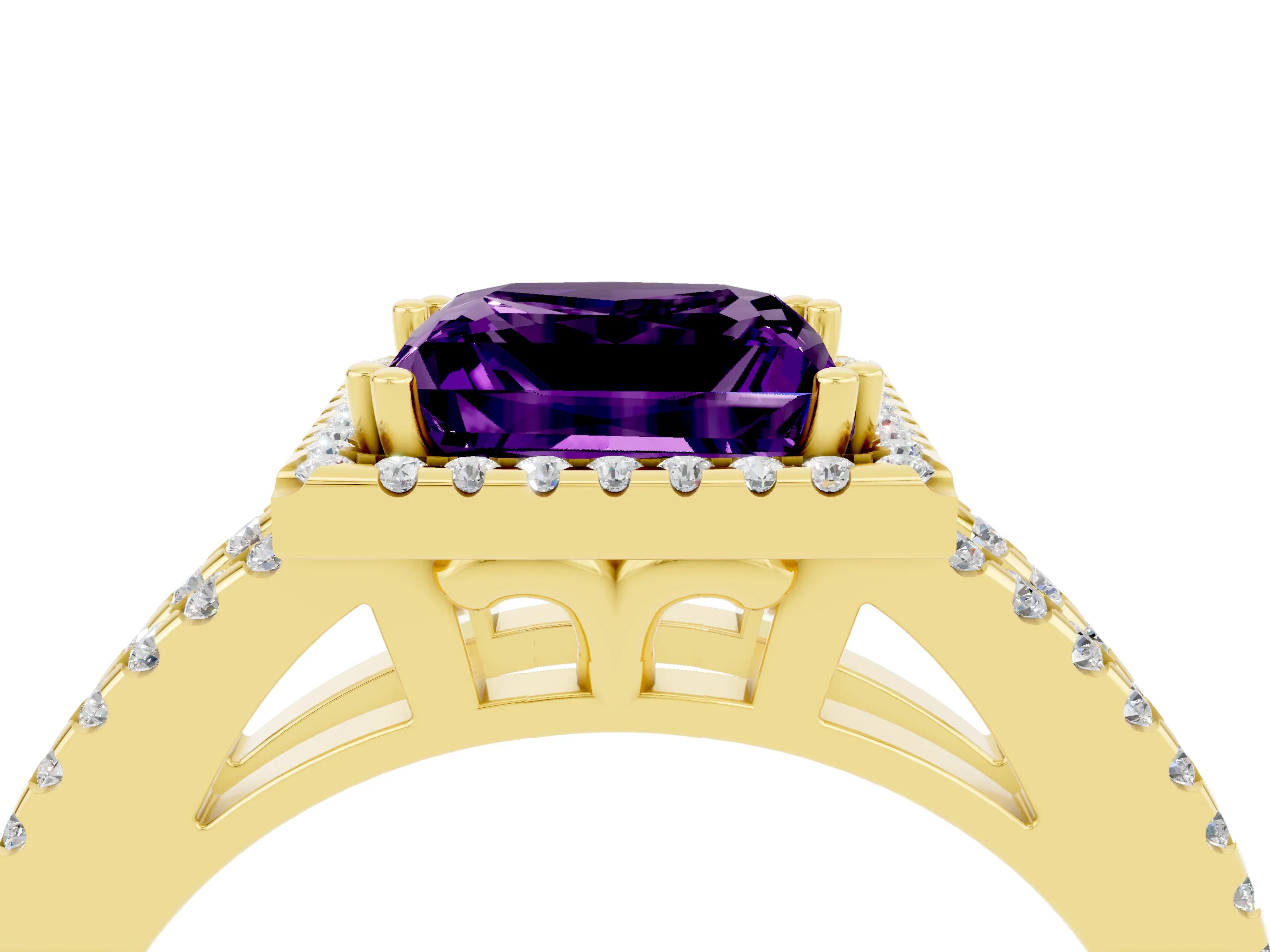 Yellow gold Princess Cut Amethyst Halo Split Shank Engagement Ring_16
