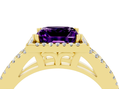 Yellow gold Princess Cut Amethyst Halo Split Shank Engagement Ring_16