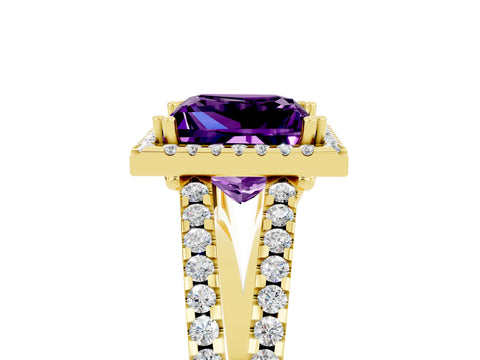 Yellow gold Princess Cut Amethyst Halo Split Shank Engagement Ring_17
