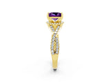Yellow gold Princess Cut Amethyst Halo Twist Band Solitaire Prong Setting Ring_2