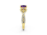 Yellow gold Princess Cut Amethyst  Halo Twist Band Solitaire Prong Setting Ring_26