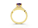 Yellow gold Princess Cut Amethyst  Halo Twist Band Solitaire Prong Setting Ring_27