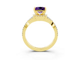 Yellow gold Princess Cut Amethyst Halo Twist Band Solitaire Prong Setting Ring_3