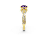 Yellow gold Princess Cut Amethyst  Halo Twist Band Solitaire Prong Setting Ring_44
