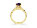 Yellow gold Princess Cut Amethyst  Halo Twist Band Solitaire Prong Setting Ring_45