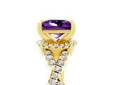 Yellow gold Princess Cut Amethyst  Halo Twist Band Solitaire Prong Setting Ring_47