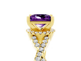 Yellow gold Princess Cut Amethyst Halo Twist Band Solitaire Prong Setting Ring_5