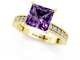 Yellow gold Princess Cut Amethyst Milgrain Pavé Engagement Ring with Four-Prong Setting_13