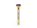 Yellow gold Princess Cut Amethyst Milgrain Pavé Engagement Ring with Four-Prong Setting_14
