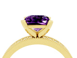 Yellow gold Princess Cut Amethyst Milgrain Pavé Engagement Ring with Four-Prong Setting_16