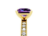 Yellow gold Princess Cut Amethyst Milgrain Pavé Engagement Ring with Four-Prong Setting_17