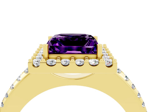 Yellow gold Princess Cut Amethyst Pavé Halo Ring with Four-Prong Setting_38