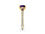 Yellow gold Princess Cut Amethyst Pavé Solitaire Ring with Round Band and Prong Setting_26