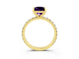 Yellow gold Princess Cut Amethyst Pavé Solitaire Ring with Round Band and Prong Setting_27