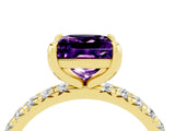 Yellow gold Princess Cut Amethyst Pavé Solitaire Ring with Round Band and Prong Setting_28