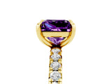 Yellow gold Princess Cut Amethyst Pavé Solitaire Ring with Round Band and Prong Setting_29