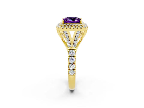 Yellow gold Princess Cut Amethyst Pavé Split Shank Double Halo Engagement Ring_2