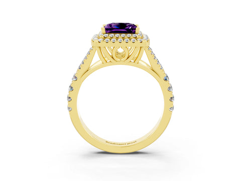 Yellow gold Princess Cut Amethyst Pavé Split Shank Double Halo Engagement Ring_3