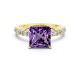 Yellow gold Princess Cut Amethyst Pave Band Solitaire Ring with Four-Prong Setting_24