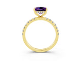 Yellow gold Princess Cut Amethyst Pave Band Solitaire Ring with Four-Prong Setting_27