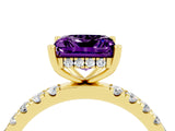 Yellow gold Princess Cut Amethyst Pave Band Solitaire Ring with Four-Prong Setting_28