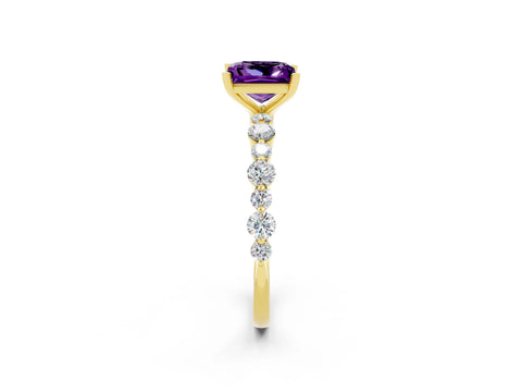 Yellow gold Princess Cut Amethyst Prong Set Engagement Ring with Pavé Band_2