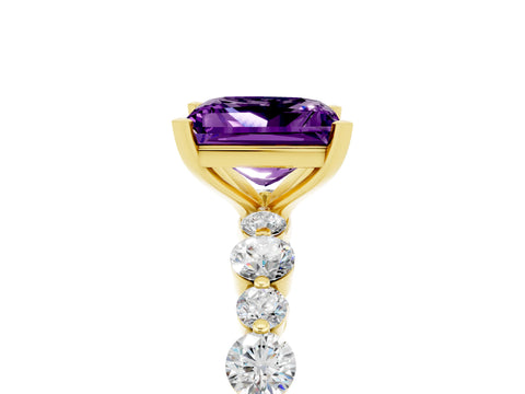 Yellow gold Princess Cut Amethyst Prong Set Engagement Ring with Pavé Band_5