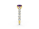 Yellow gold Princess Cut Amethyst Prong Setting with Side Stones on a Pave Band_2