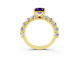 Yellow gold Princess Cut Amethyst Prong Setting with Side Stones on a Pave Band_3