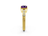 Yellow gold Princess Cut Amethyst Ring with Milgrain Pavé Band and Four-Prong Setting_14
